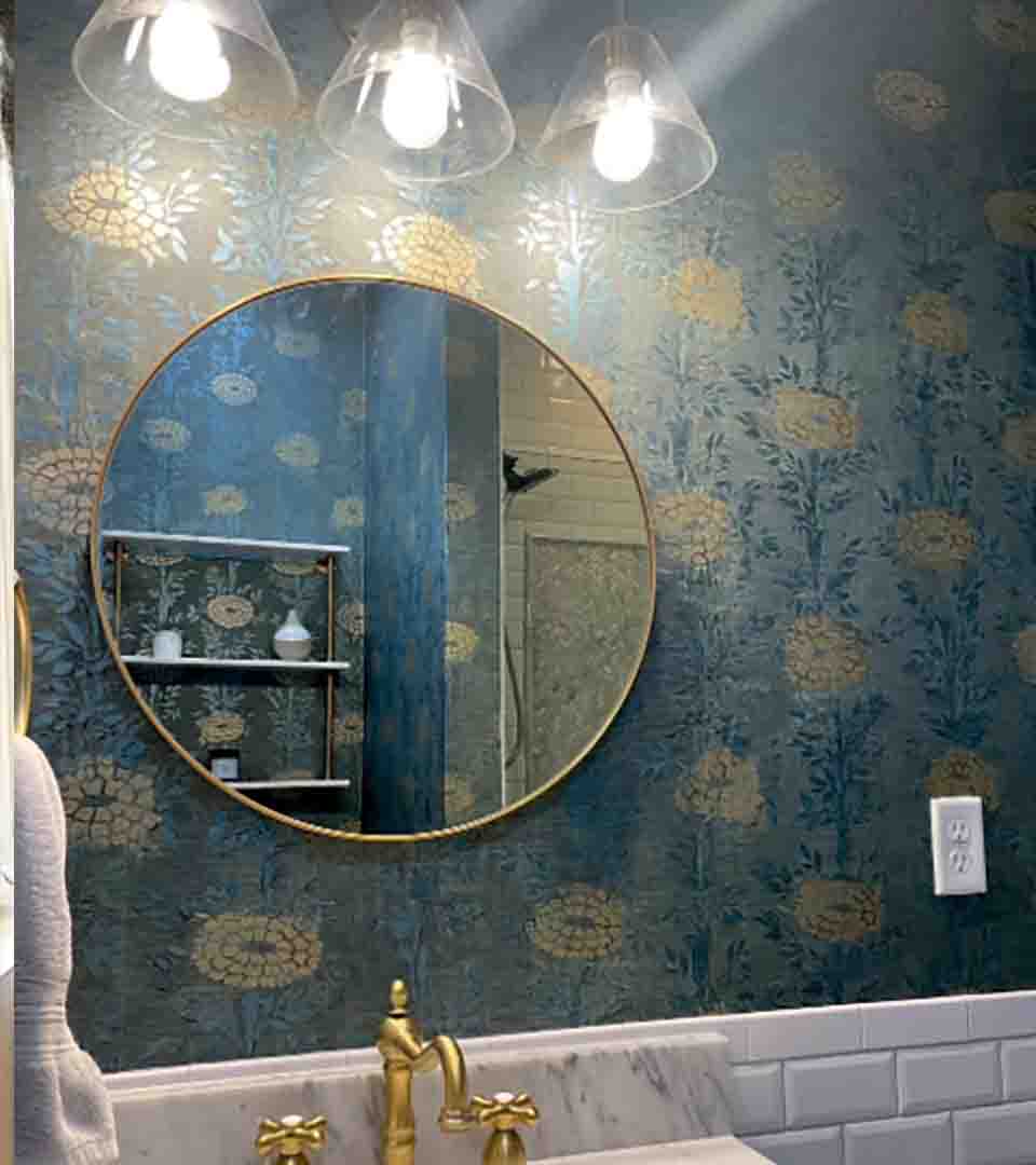Accent wall installation in a powder room, Thornton, Colorado