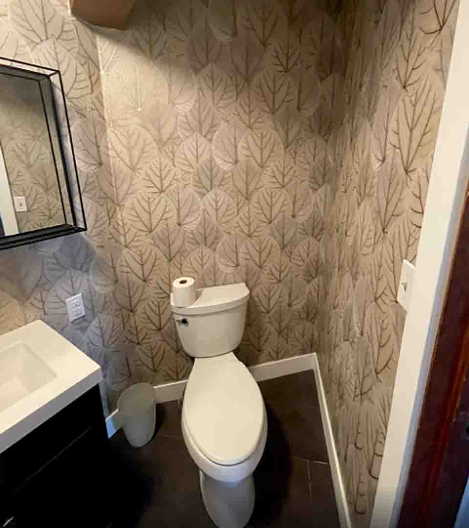 Bathroom wallpaper installation with proper wall preparation, Centennial, Colorado