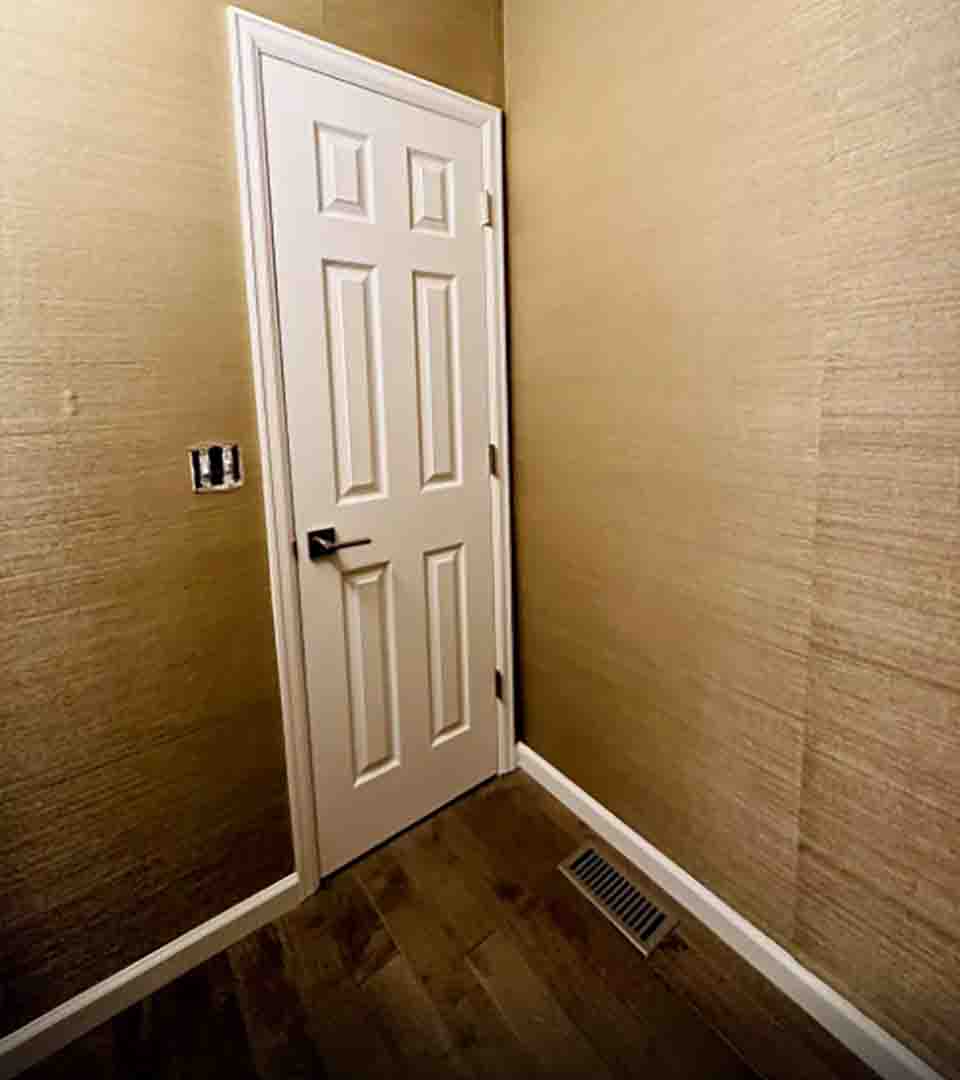 Custom grasscloth wallpaper in a bedroom, Lakewood, Colorado