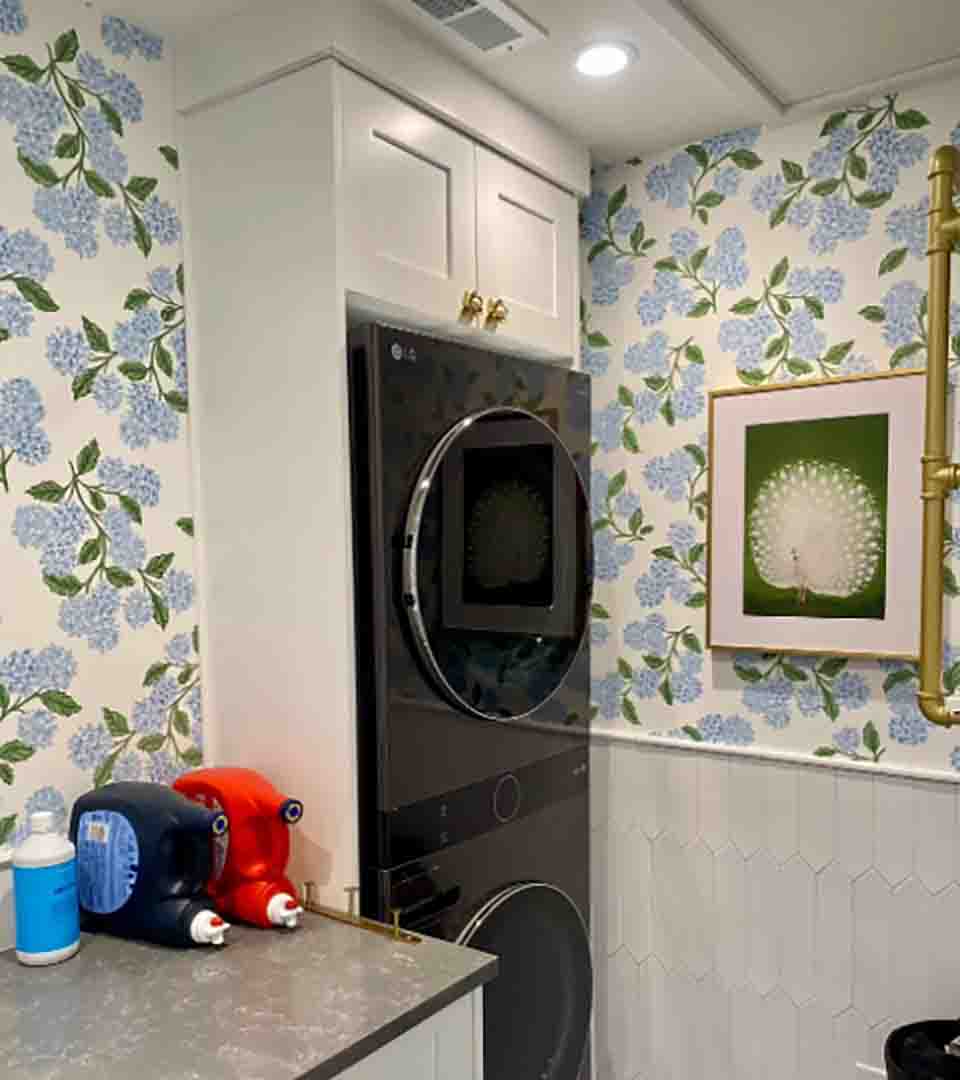 Custom wallpaper installation in a bathroom, Lafayette, Colorado