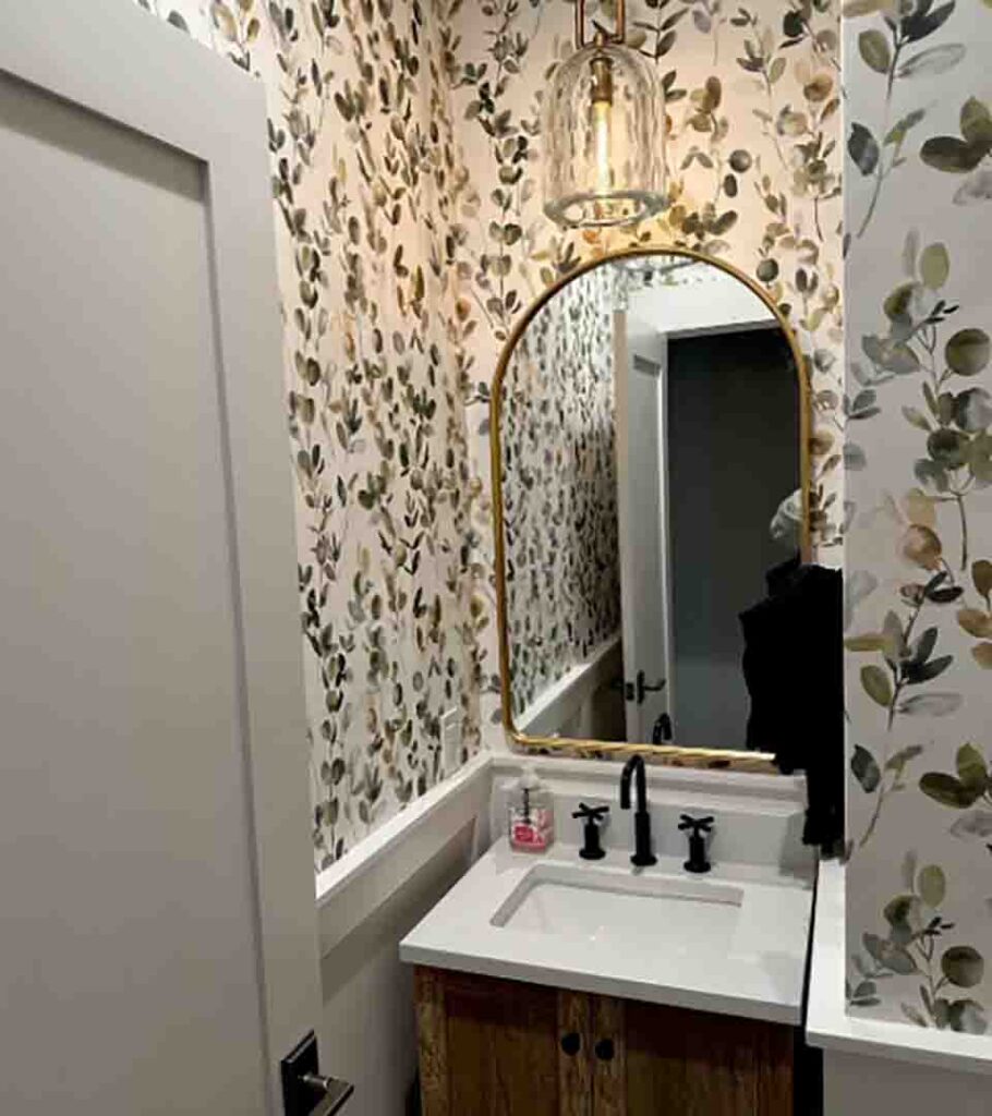 Custom wallpaper installation in a bathroom, Lone Tree, Colorado