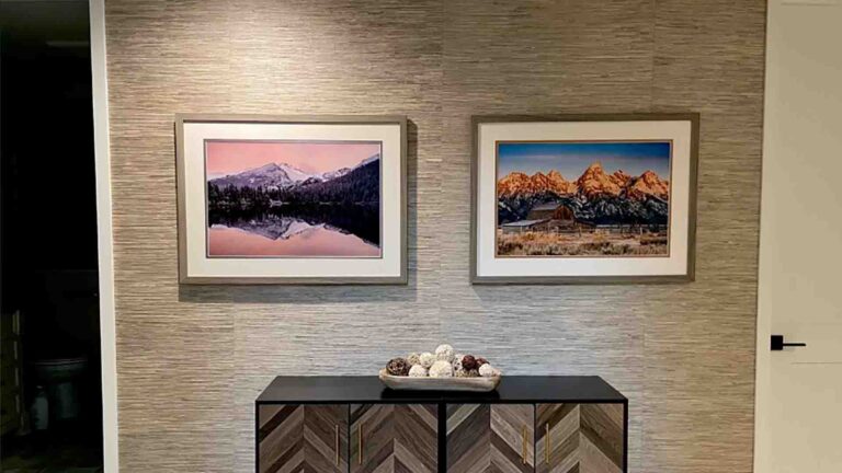 Grasscloth wallpaper installation in a home office, Littleton, Colorado