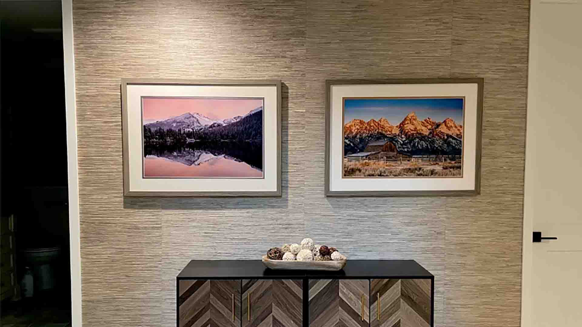 Grasscloth wallpaper installation in a home office, Littleton, Colorado