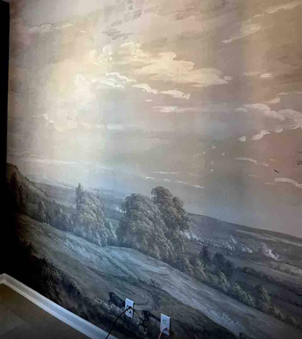 Mural wallpaper installation in a bedroom, Golden, Colorado