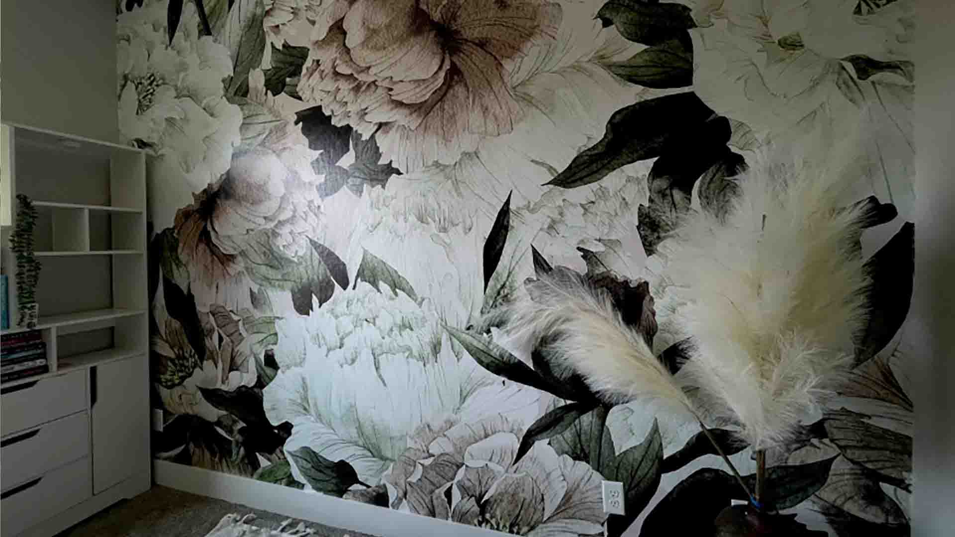 Mural wallpaper installation in a home office, Superior, Colorado