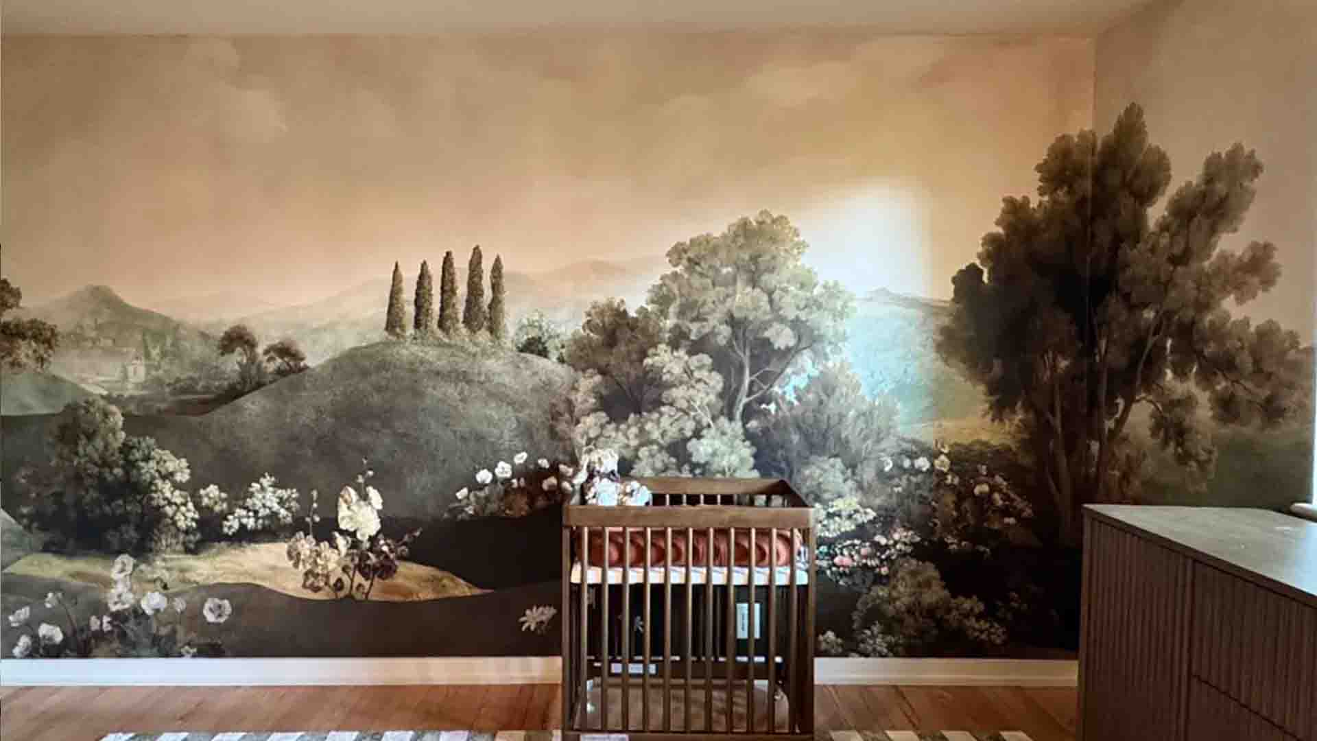 Mural wallpaper installation in a kids’ room, Thornton, Colorado