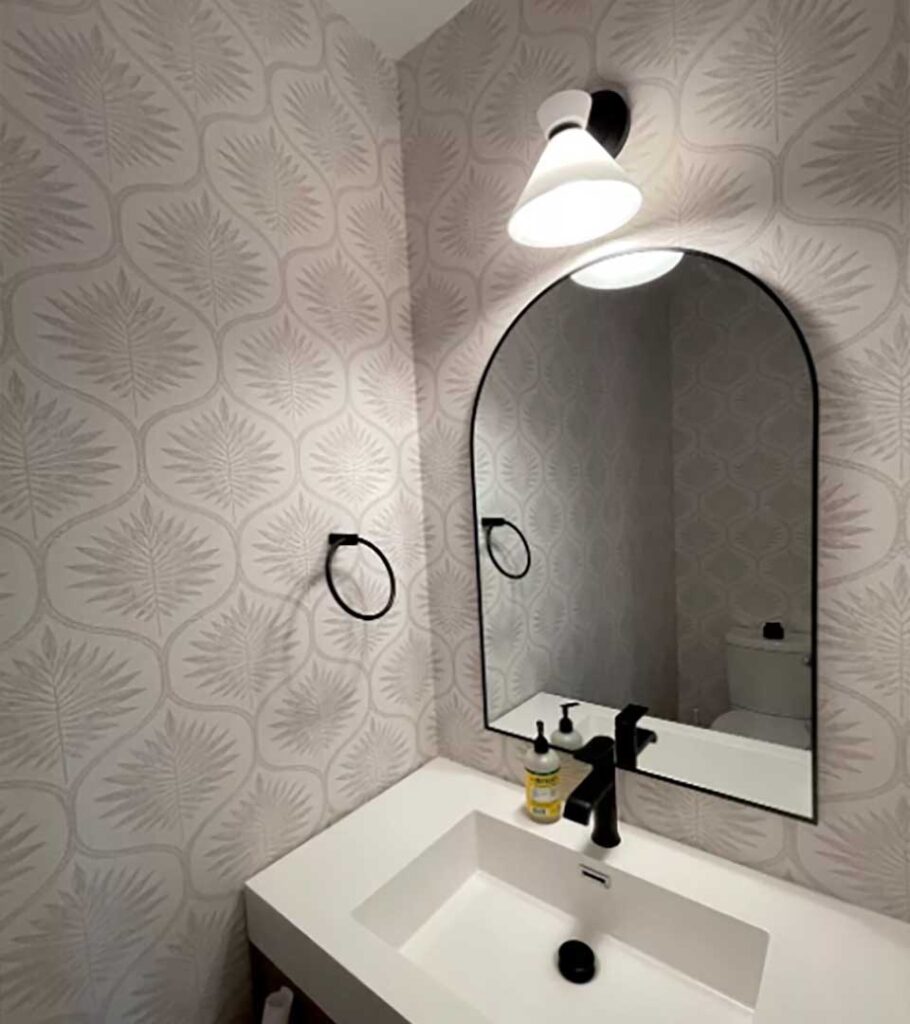 Non-woven wallpaper installation in a bathroom, Golden, Colorado