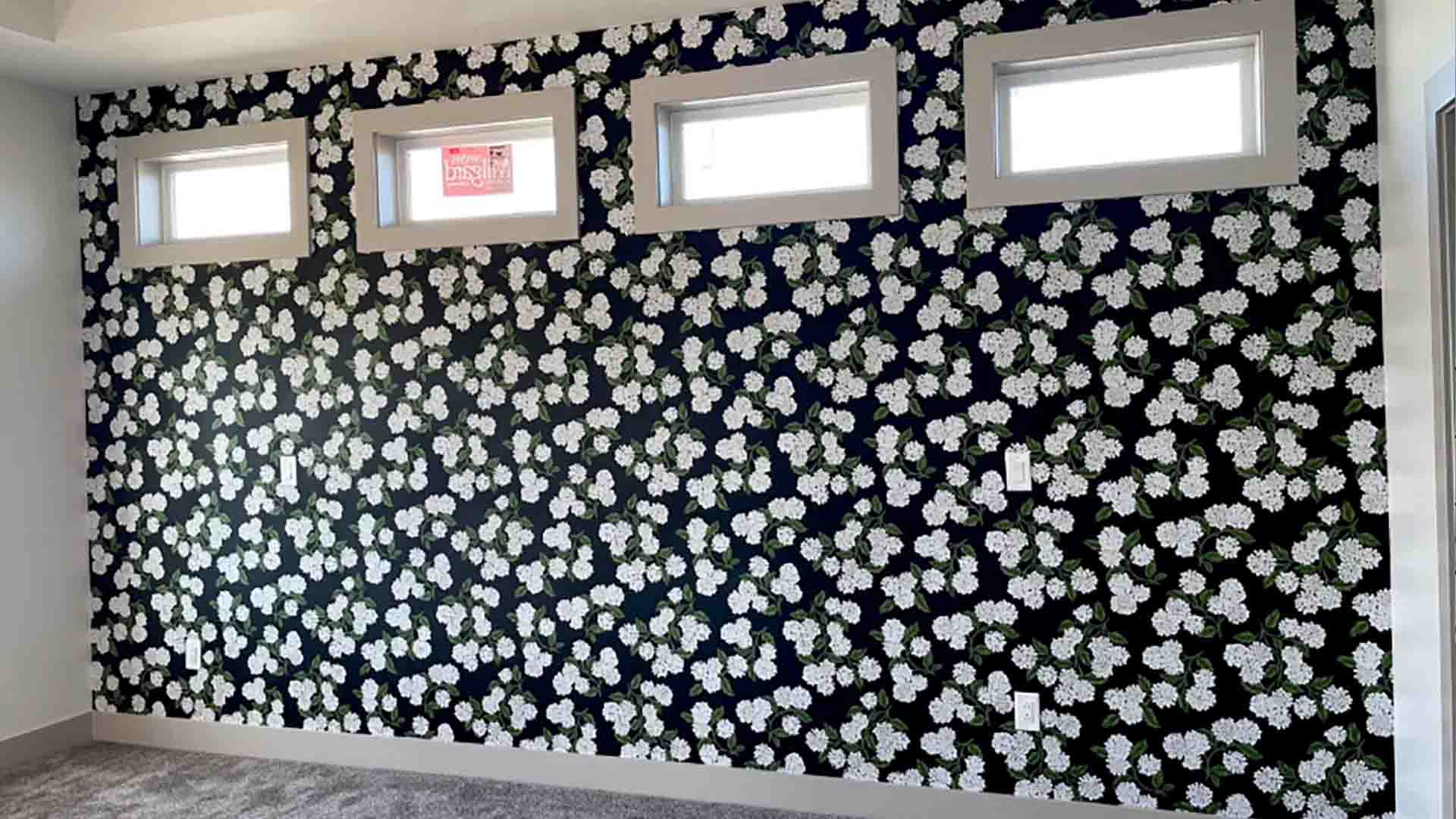 Refined floral wallpaper installation in a dining space, Cherry Hills Village