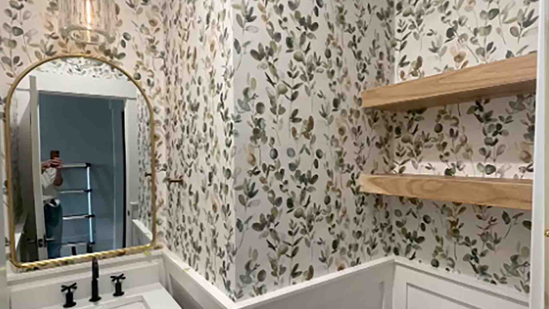 Refined wallpaper installation in a bathroom space, Cherry Hills Village