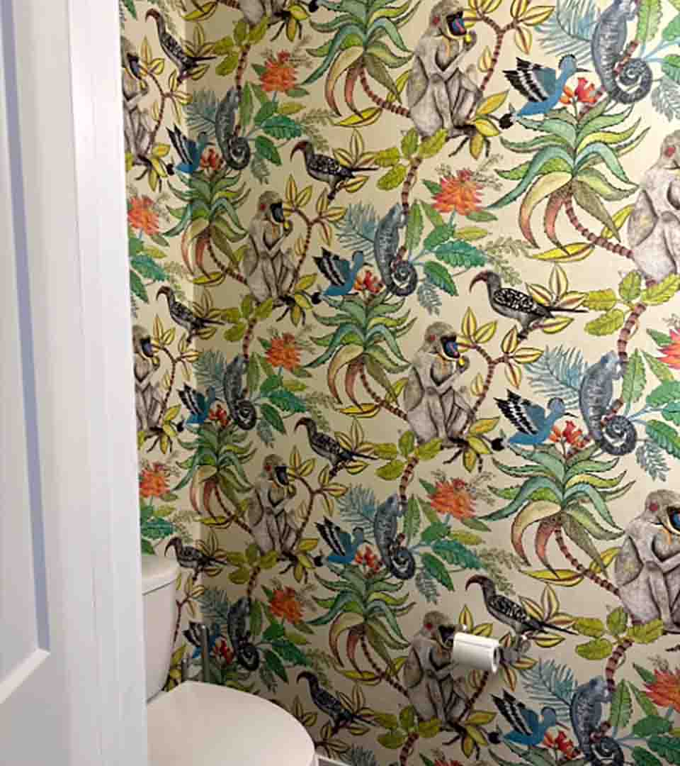 Traditional wallpaper installation in a bathroom, Castle Rock, Colorado