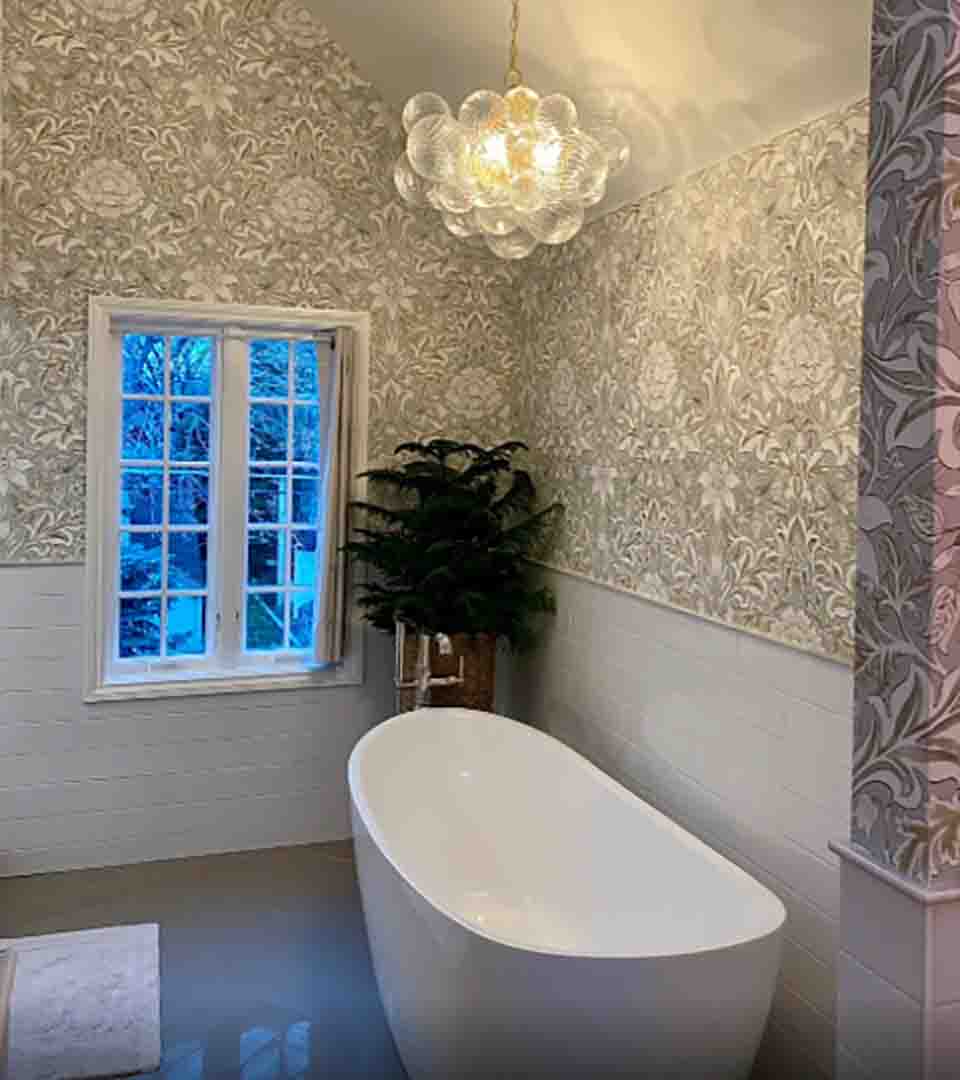 Vinyl wallpaper installation in a bathroom, Castle Rock, Colorado