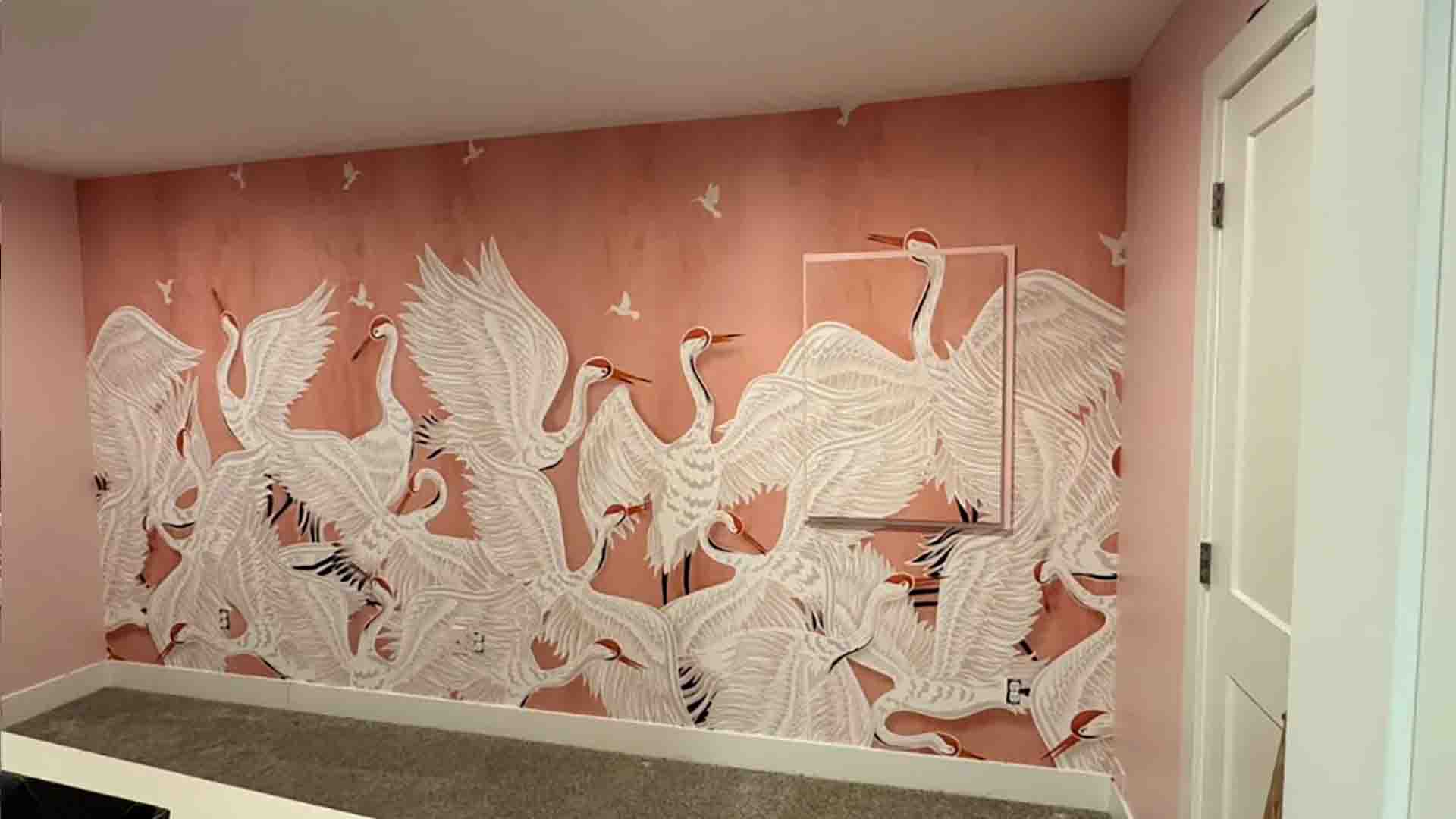 Wallpaper accent wall in a bedroom, Englewood, Colorado