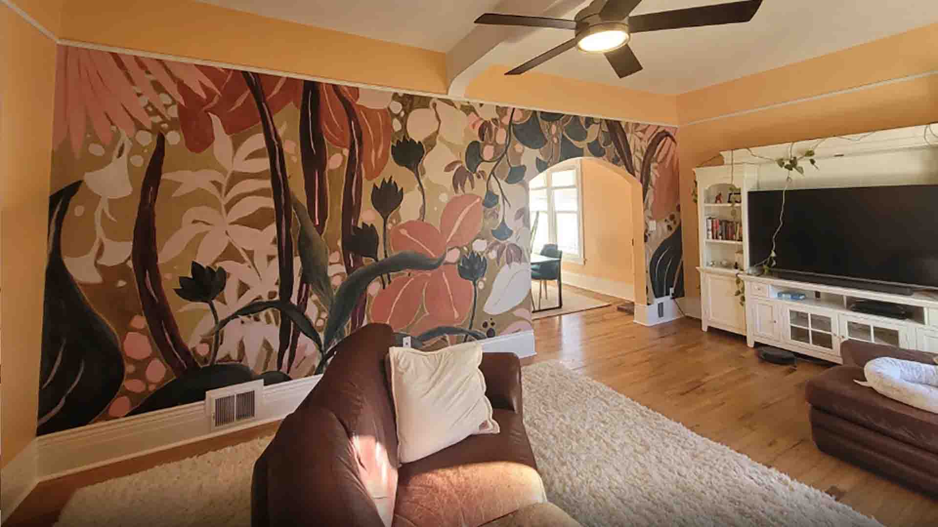 Wallpaper accent wall in a living room, Englewood, Colorado