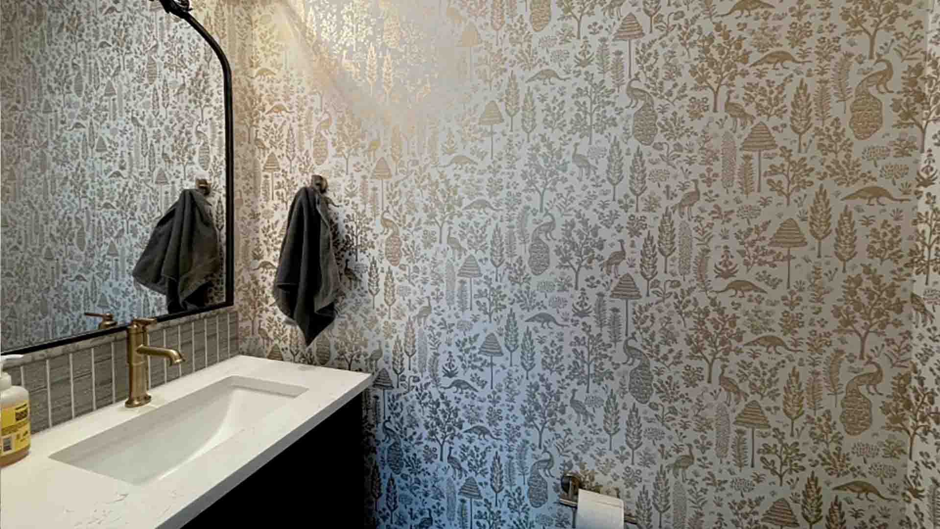 Wallpaper installation in a bathroom, Denver metro area