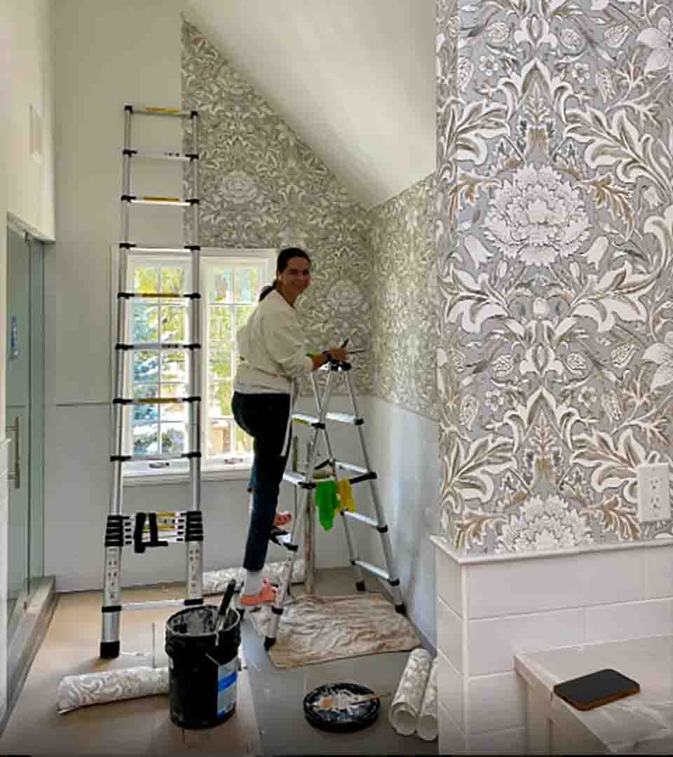 Wallpaper installation in a bathroom, Lafayette, Colorado