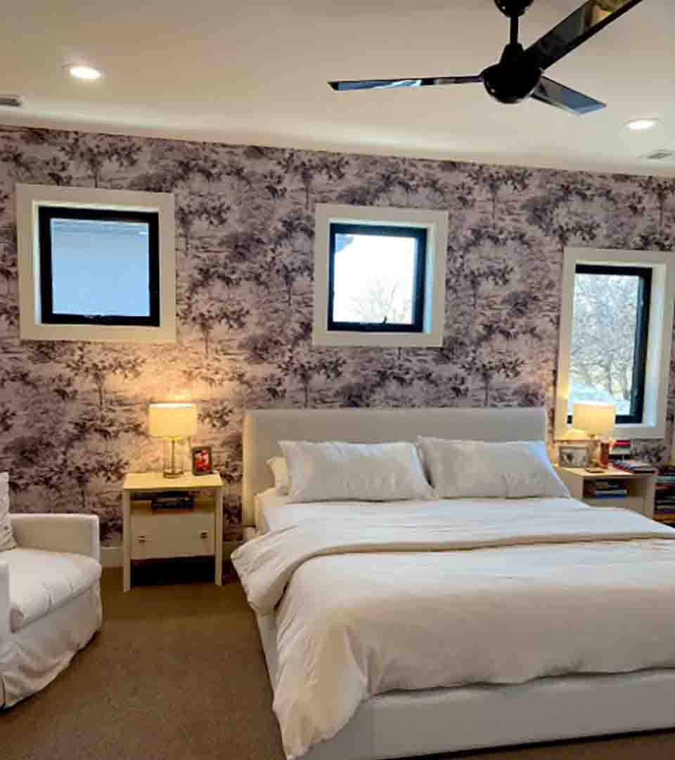 Wallpaper installation in a bedroom, Aspen, Colorado