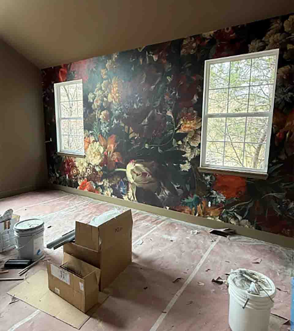 Wallpaper installation in a living room, Breckenridge, Colorado