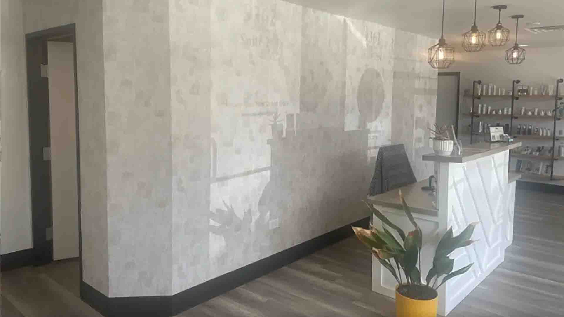 Wallpaper installation in a living room, Vail, Colorado