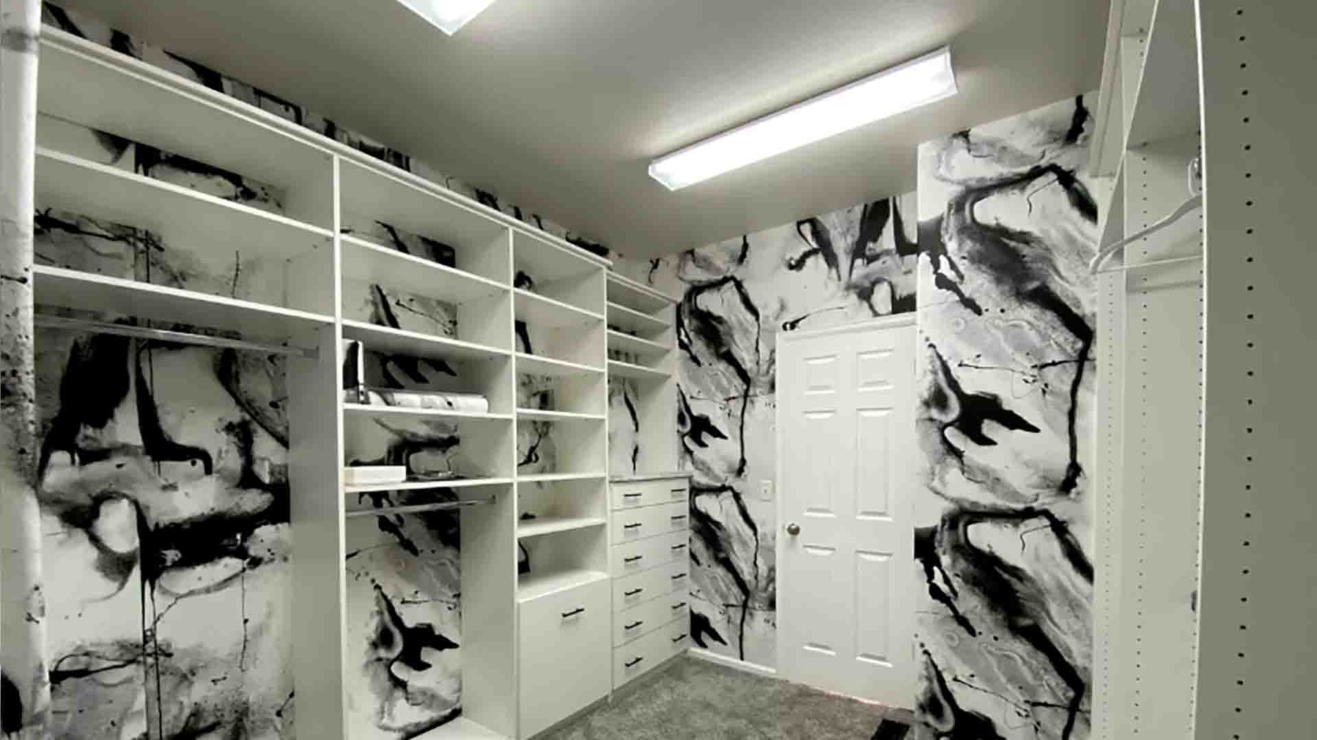 Wallpaper installation in a walk-in closet, Highlands Ranch, Colorado