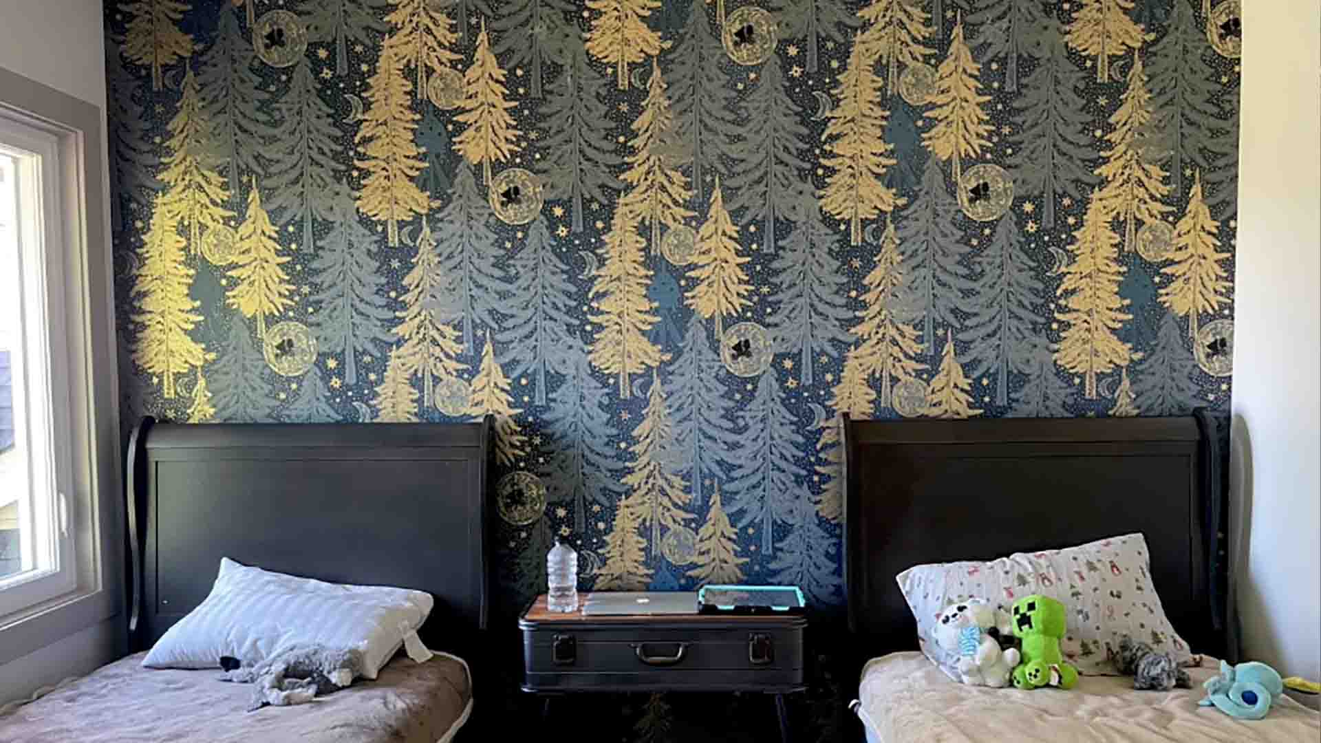 Wallpaper mural installation in bedroom, Denver metro area